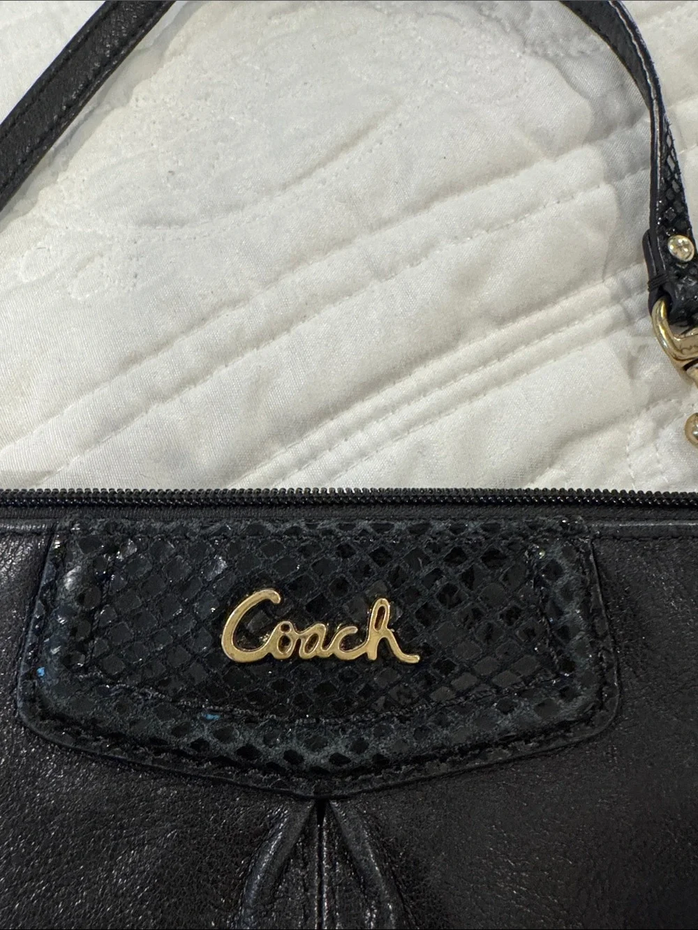 Vintage Coach Black Leather Wristlet with Gold Logo